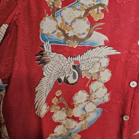 Vintage Silk Ornate Crane Button Down Blouse - Picture 4 of 6